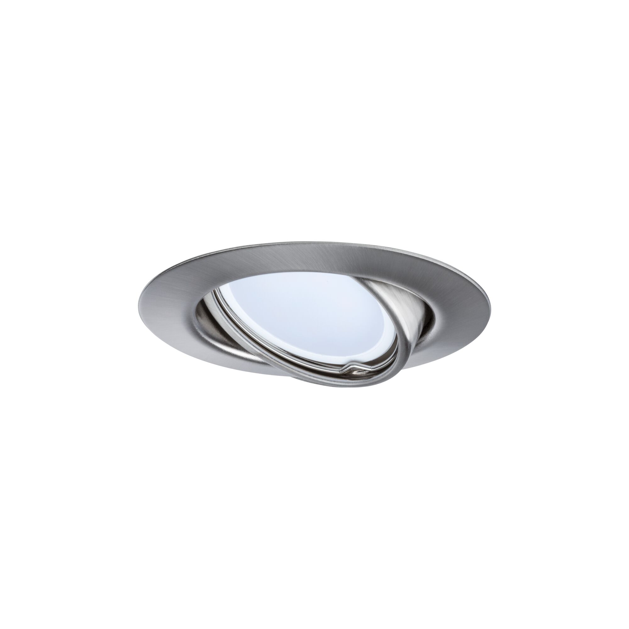 Spot encastré rond orientable en acier inoxydable brossé avec diffuseur blanc pour éclairage LED