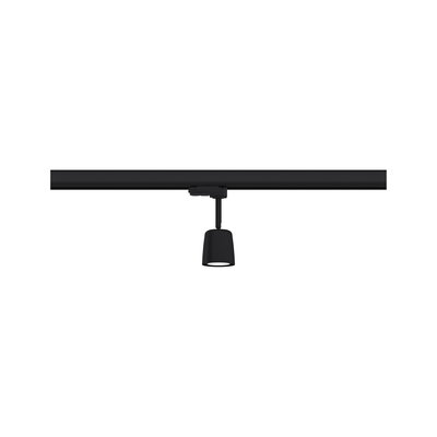 Black metal LED track spotlight with cylindrical design for modern indoor lighting solutions