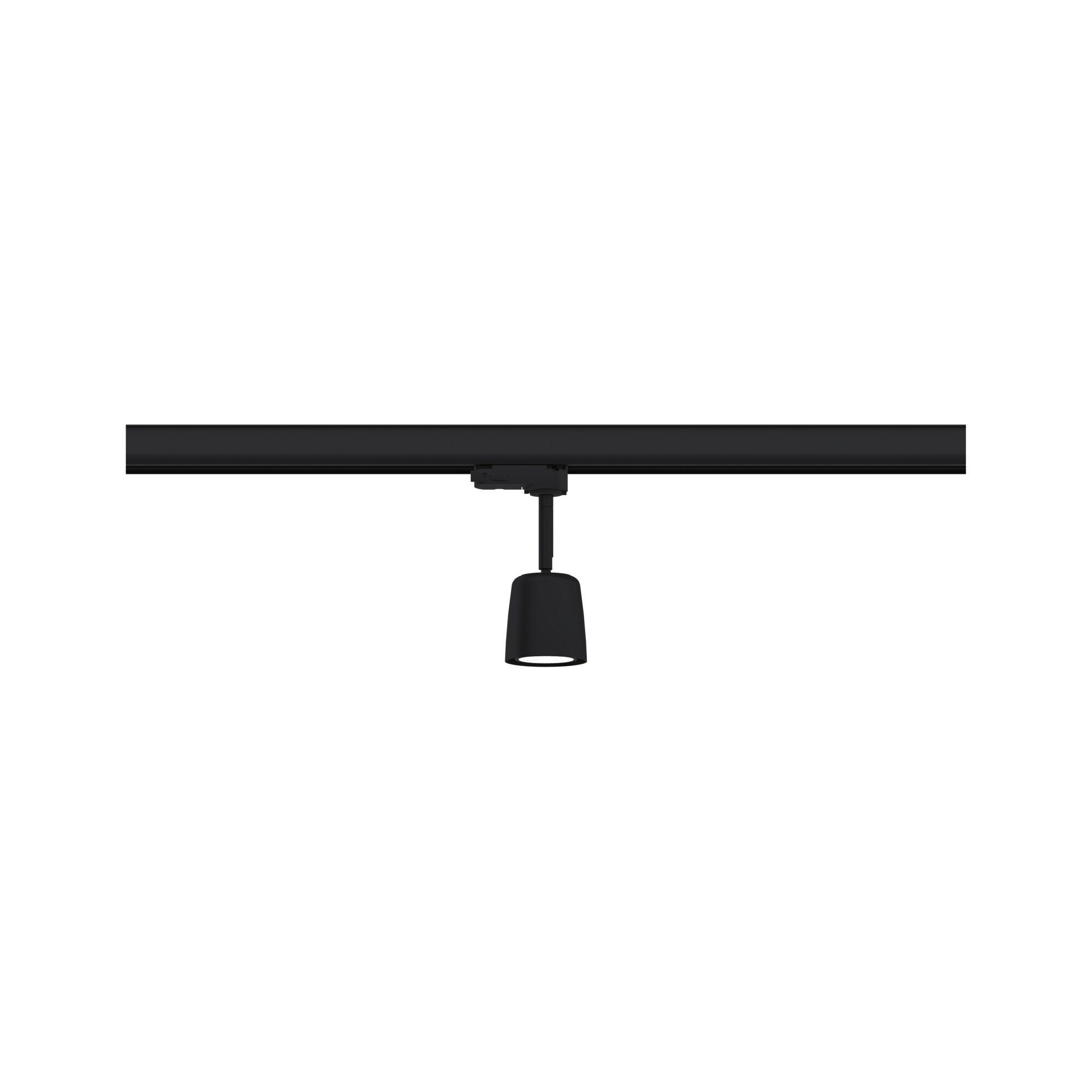 Black metal LED track light with adjustable spotlight for modern interior lighting solutions