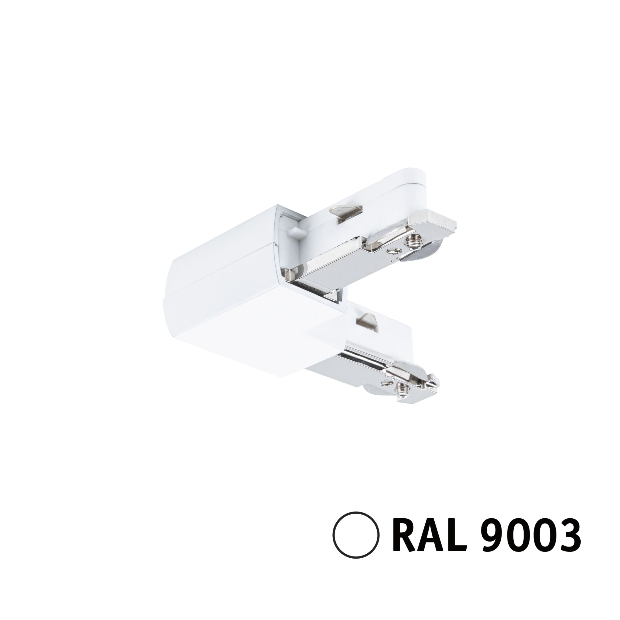 URail Konektor L-Kus 62x62mm max. 1000W Bílý signál Weißer RAL 9003 LED-Schienenverbinder aus Kunststoff und Metall für flexible Lichtsysteme