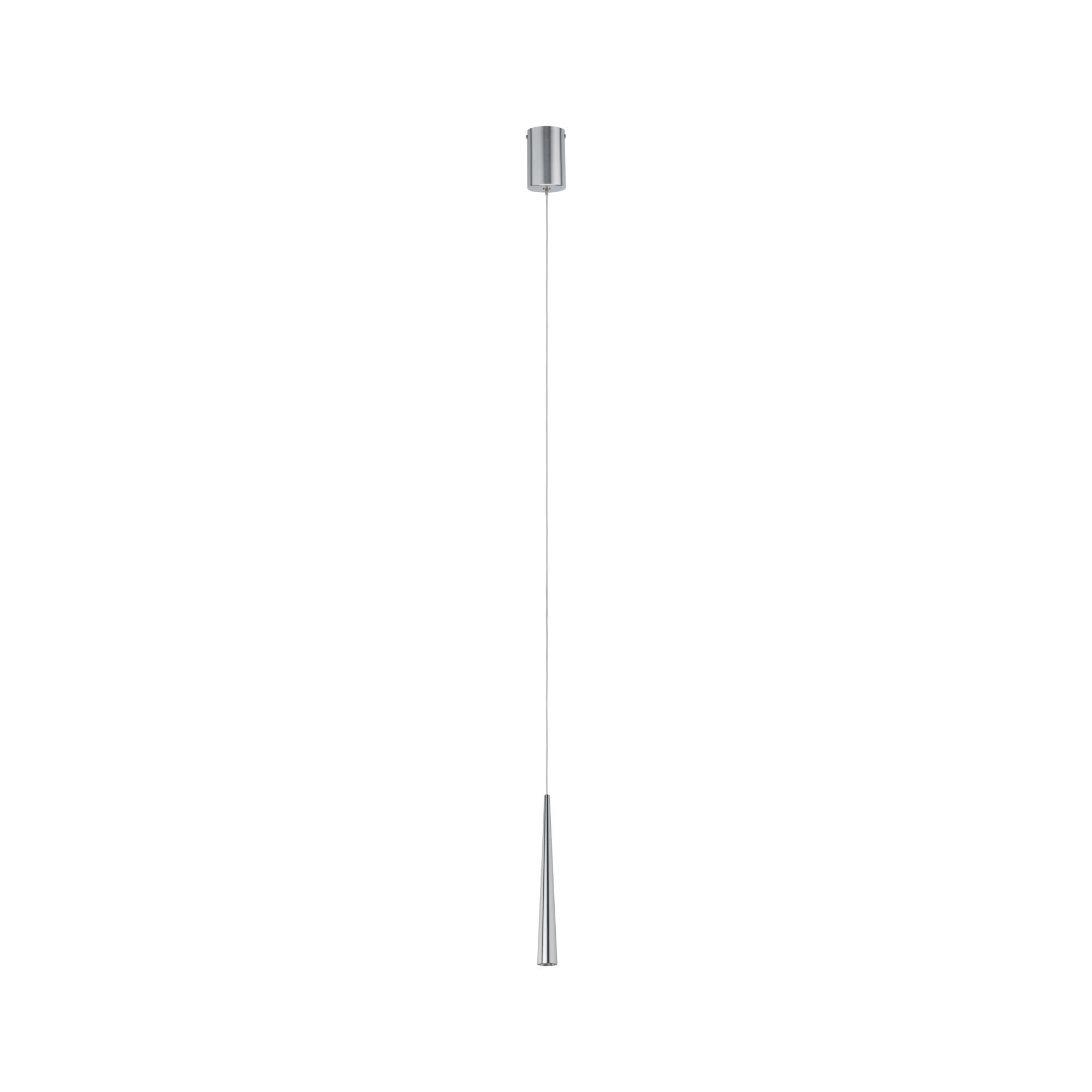 Schlanke Pendelleuchte aus gebürstetem Aluminium in Silber mit modernem Design für Wohnräume