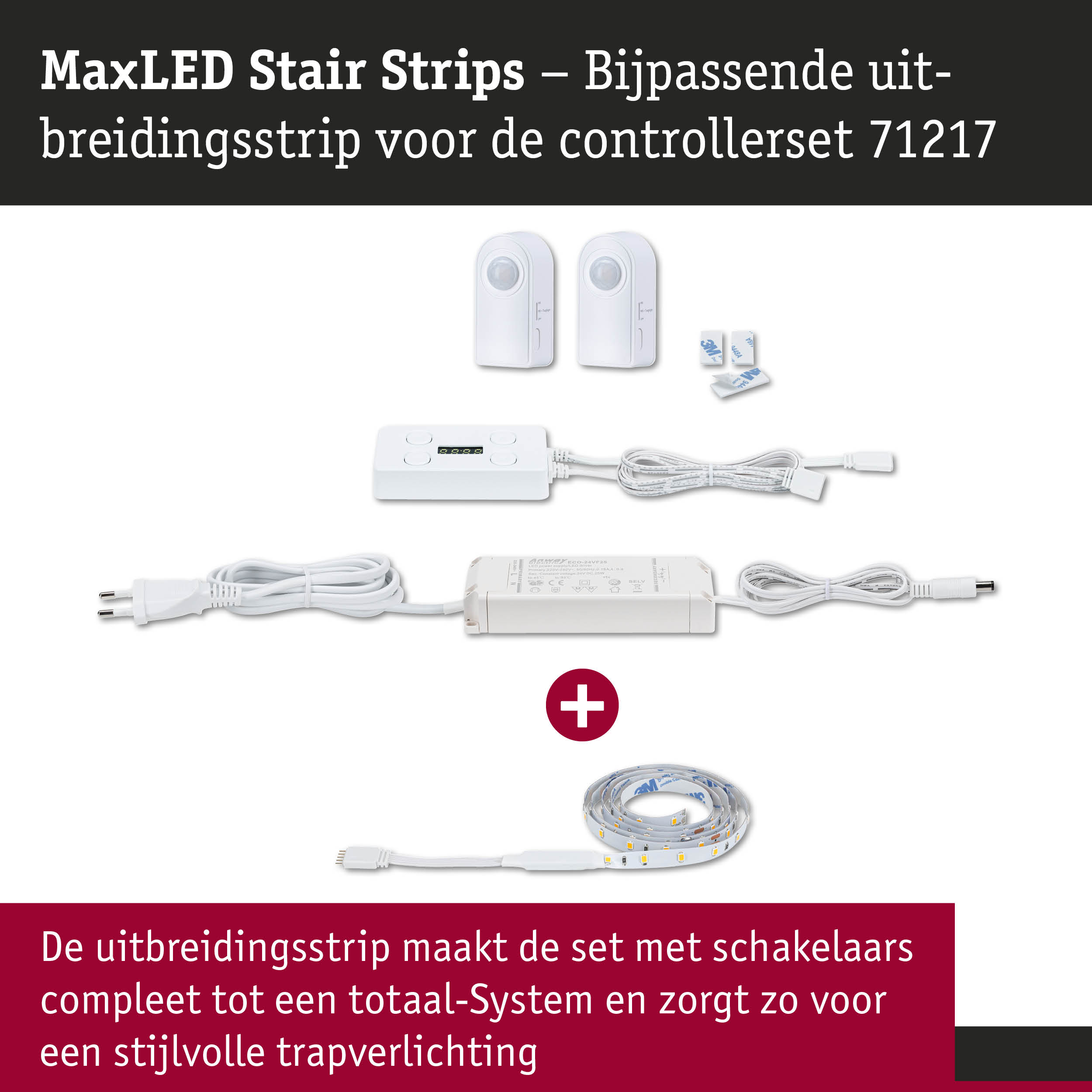 MaxLED Stair Strips uitbreidingsset met witte sensoren en LED-strip voor stijlvolle trapverlichting