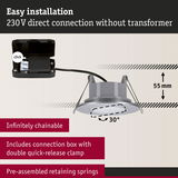 Grey recessed spotlight 55 mm depth, 30° tilt, includes connection box with quick-release clamp