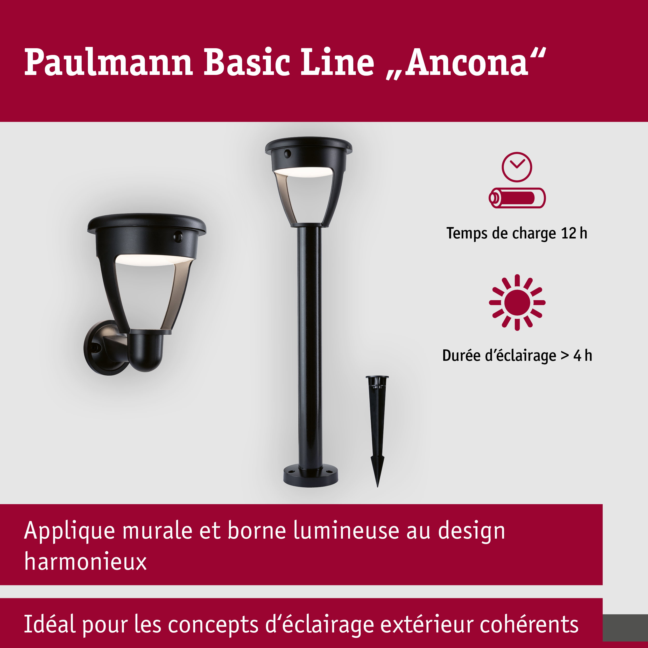 Solar Piquet à planter LED Ferrara IP44 3000K 400lm Noir 121x690mm