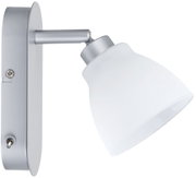 Wall spotlight with matte silver metal body and white glass shade for modern indoor lighting