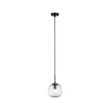 Pendant light with ribbed clear glass and black metal, modern LED hanging lamp for interiors