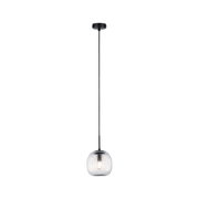 Pendant light with ribbed clear glass and black metal, modern interior lighting fixture