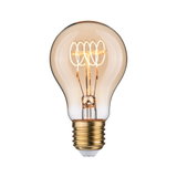 Light bulb with visible LED filament in warm amber tone for decorative lighting use