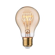Light bulb with visible LED filament in warm amber tone for decorative lighting use