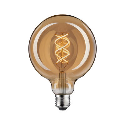 Ronde LED-lamp met spiraalvormig gloeidraad in amberkleurig glas voor sfeerverlichting