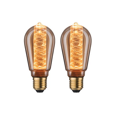 Two vintage LED filament bulbs with amber glass and E27 base for decorative lighting and warm ambiance