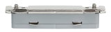 Compact grijs metalen behuizing met schroefverbindingen voor elektrische componenten.
