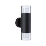 Modern black aluminium wall light with clear glass and LED lighting for outdoor use