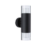 Applique murale moderne en aluminium noir avec verre transparent et éclairage LED pour extérieur