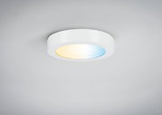 Plafonnier rond blanc avec lumière blanc chaud et froid pour ambiance moderne