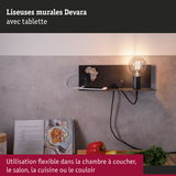 Liseuse murale noire Devara avec tablette, ampoule et support smartphone pour usage polyvalent