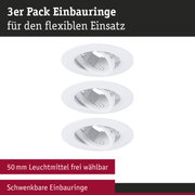 Drei weiße schwenkbare Einbauringe für flexible Beleuchtung mit 50 mm Leuchtmittelöffnung