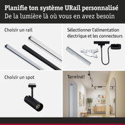 Système de rail URail noir et blanc avec alimentation et spot pour éclairage LED flexible