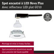 Spot encastré LED blanc en aluminium avec lampe LED plate GU10 et câble de connexion noir