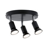 Runde Deckenleuchte mit drei schwarzen LED-Strahlern aus Metall für moderne Raumbeleuchtung