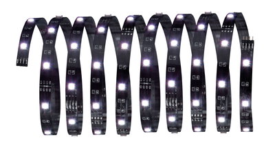 Schwarzes LED-Lichtband mit weißen Leuchtdioden für flexible Beleuchtung und Dekoration im Innenbereich