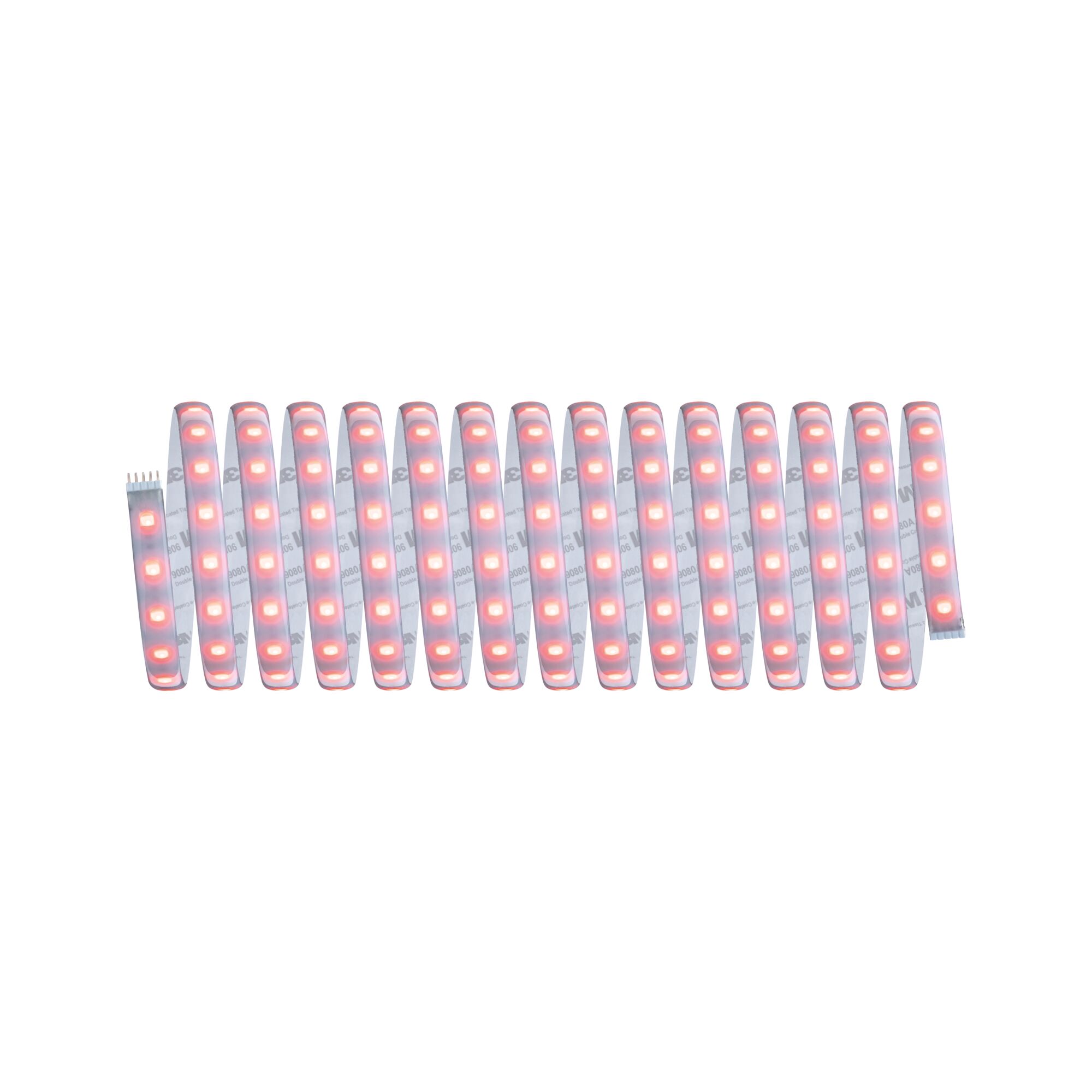 Flexibele LED-strip met rode LEDs op witte basis voor decoratieve verlichting en sfeer.