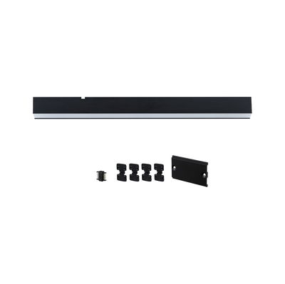 Black LED aluminum profile with diffuser and mounting accessories for modern lighting setups