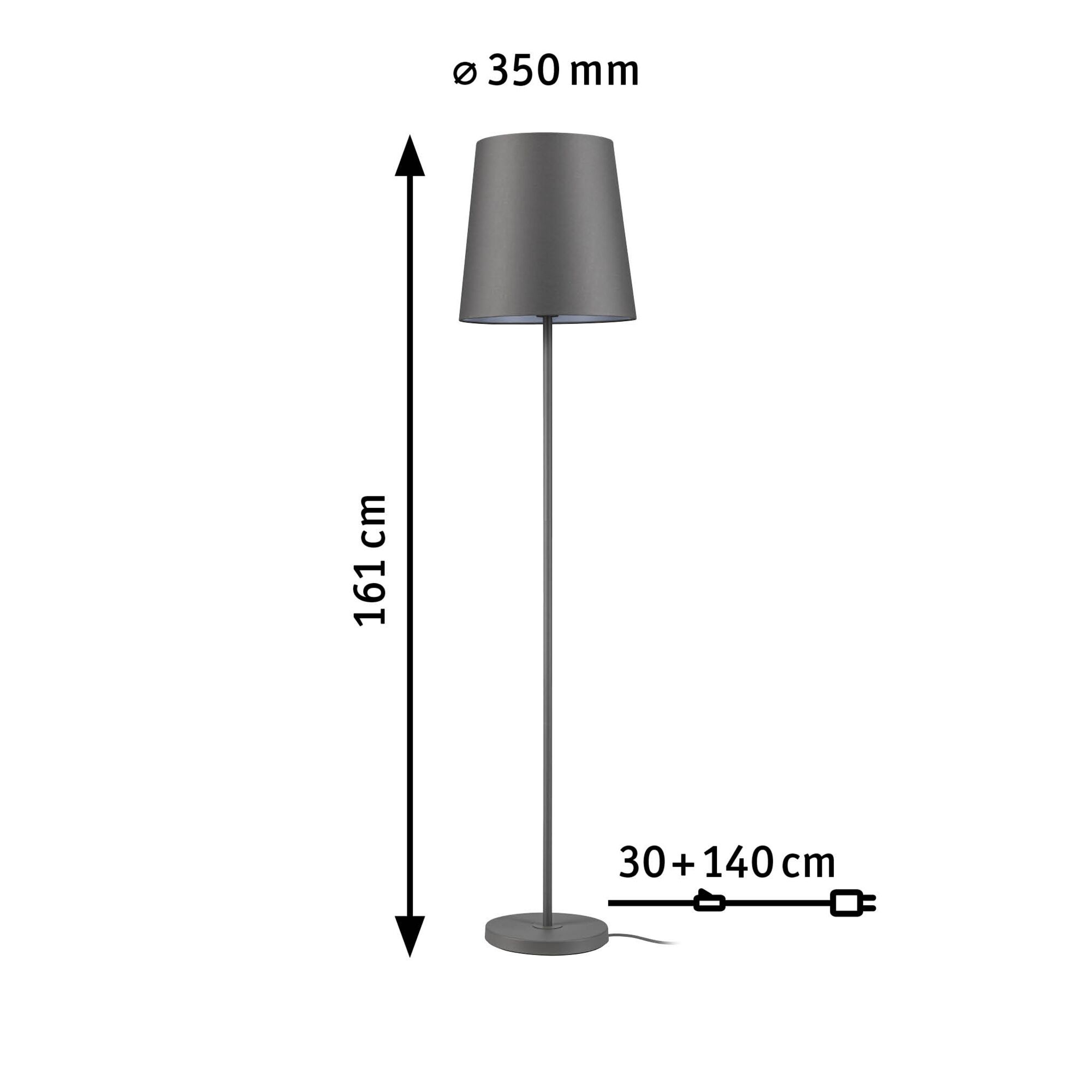 Grey metal floor lamp with fabric shade, 161 cm height, 35 cm diameter, modern home lighting