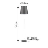 Grey metal floor lamp with fabric shade, 161 cm height, 35 cm diameter, modern home lighting