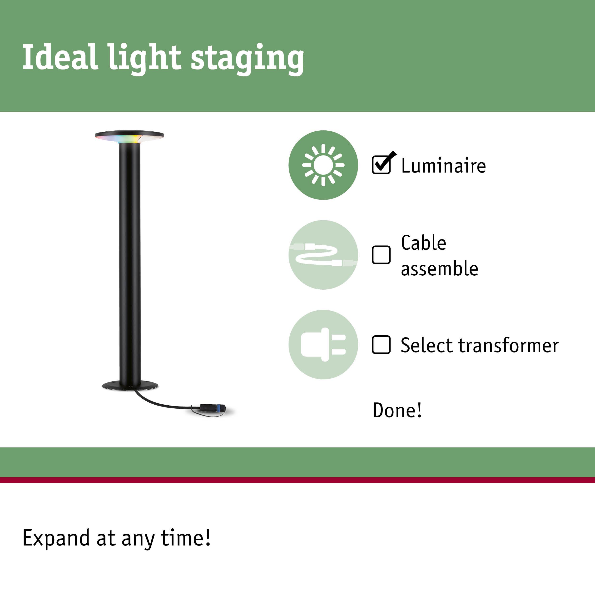 Black floor lamp with LED light and cable connection for modern indoor lighting and light staging