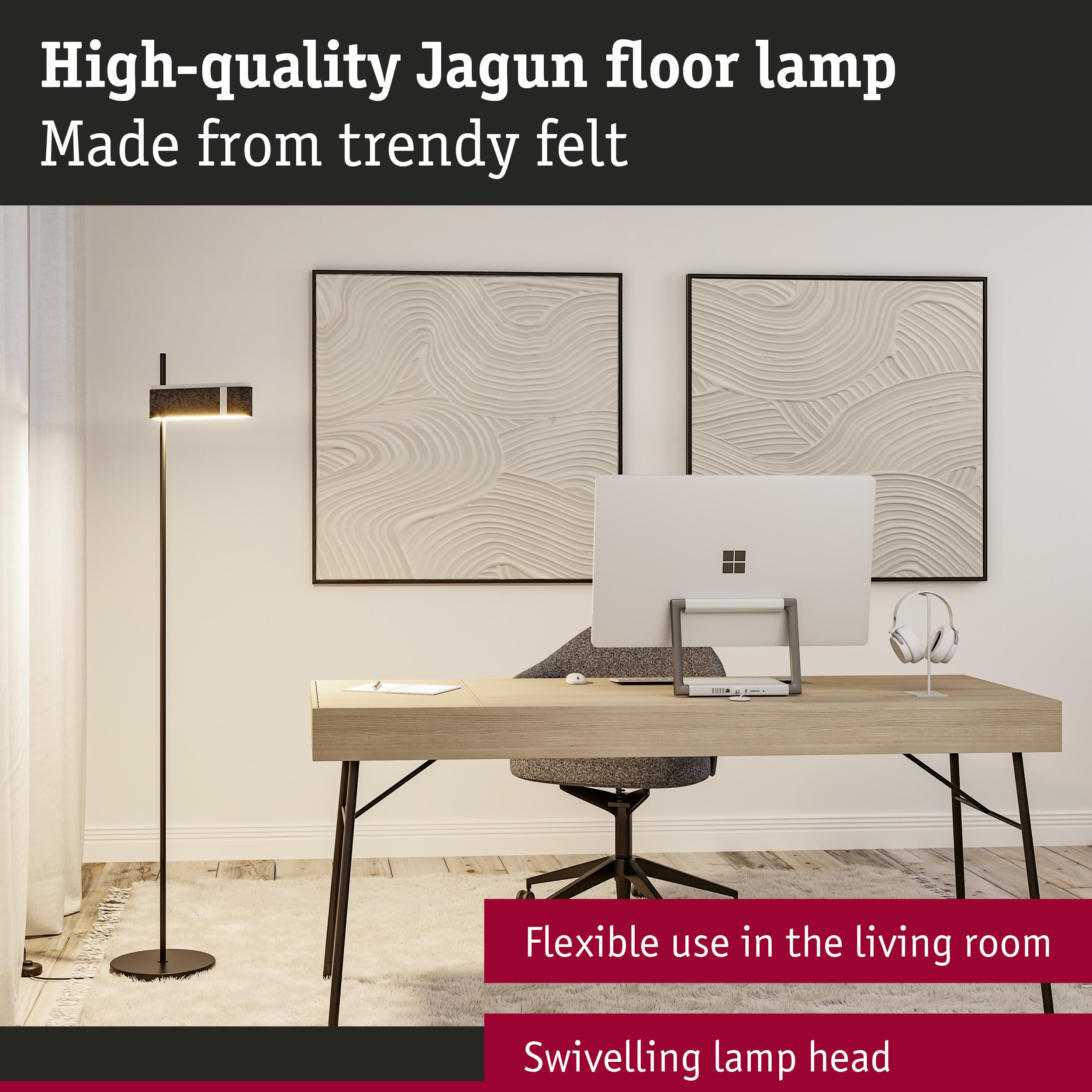 Jagun felt floor lamp in black with swivelling head, ideal for flexible living room lighting