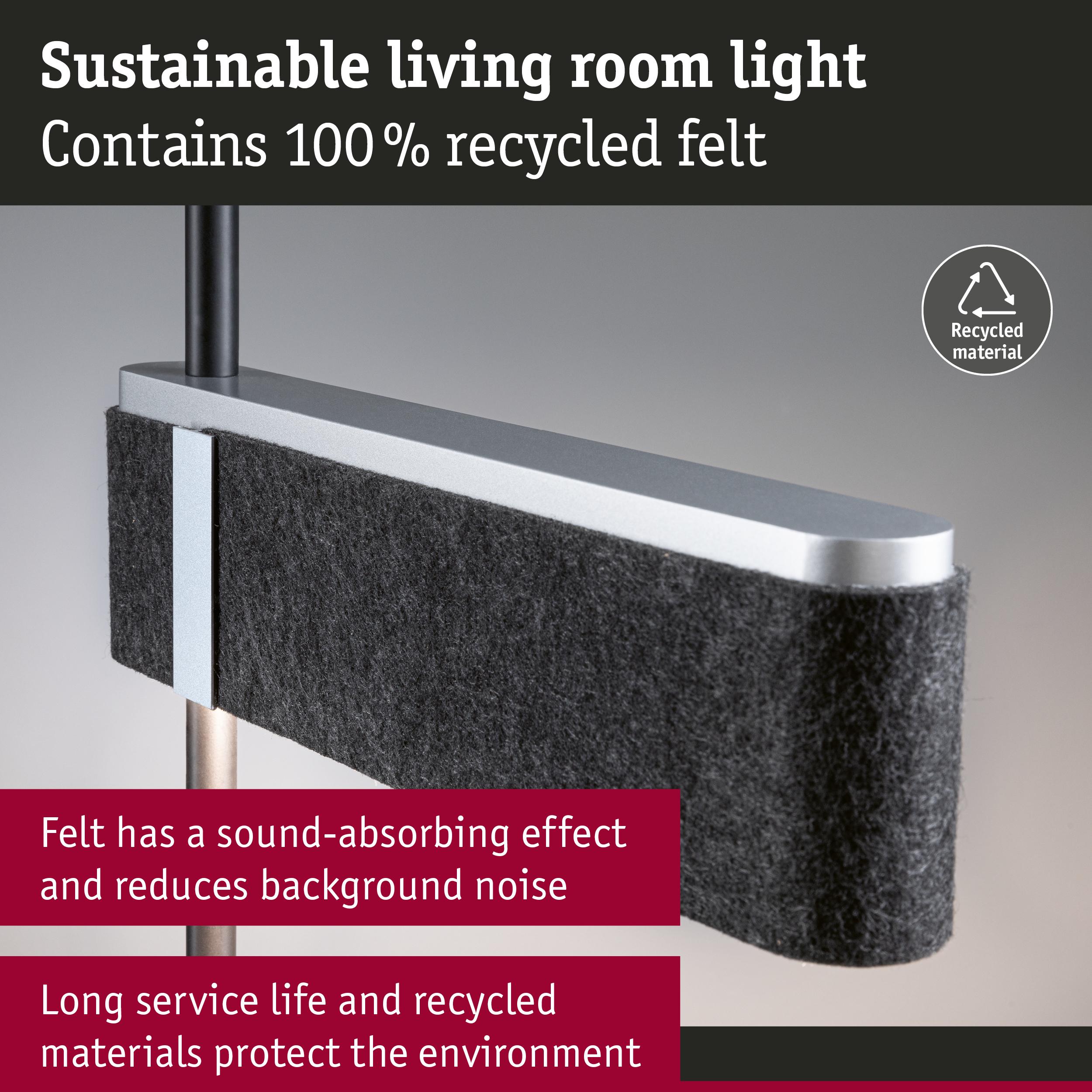 Sustainable living room light with 100% recycled grey felt reducing background noise and eco-friendly