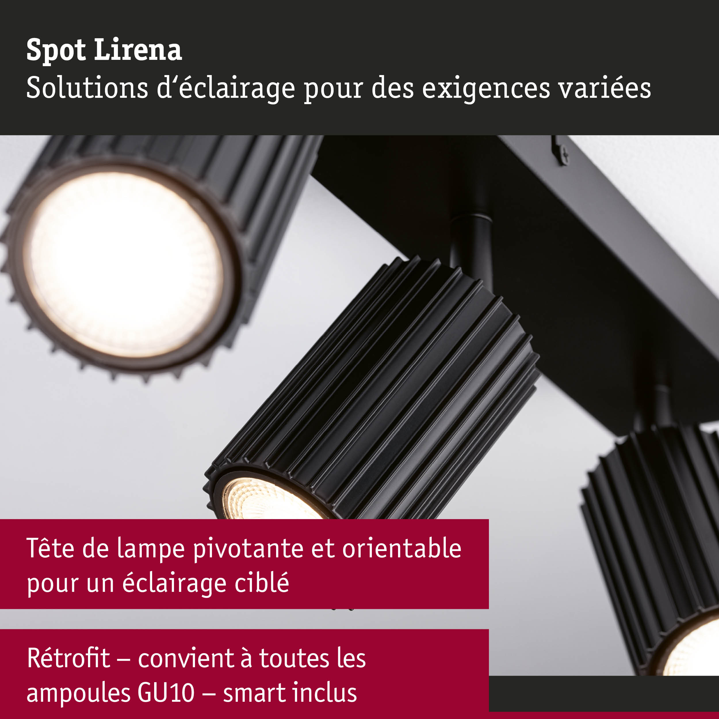 Spot noir Lirena avec tête pivotante et ampoule LED GU10 pour un éclairage ciblé efficace