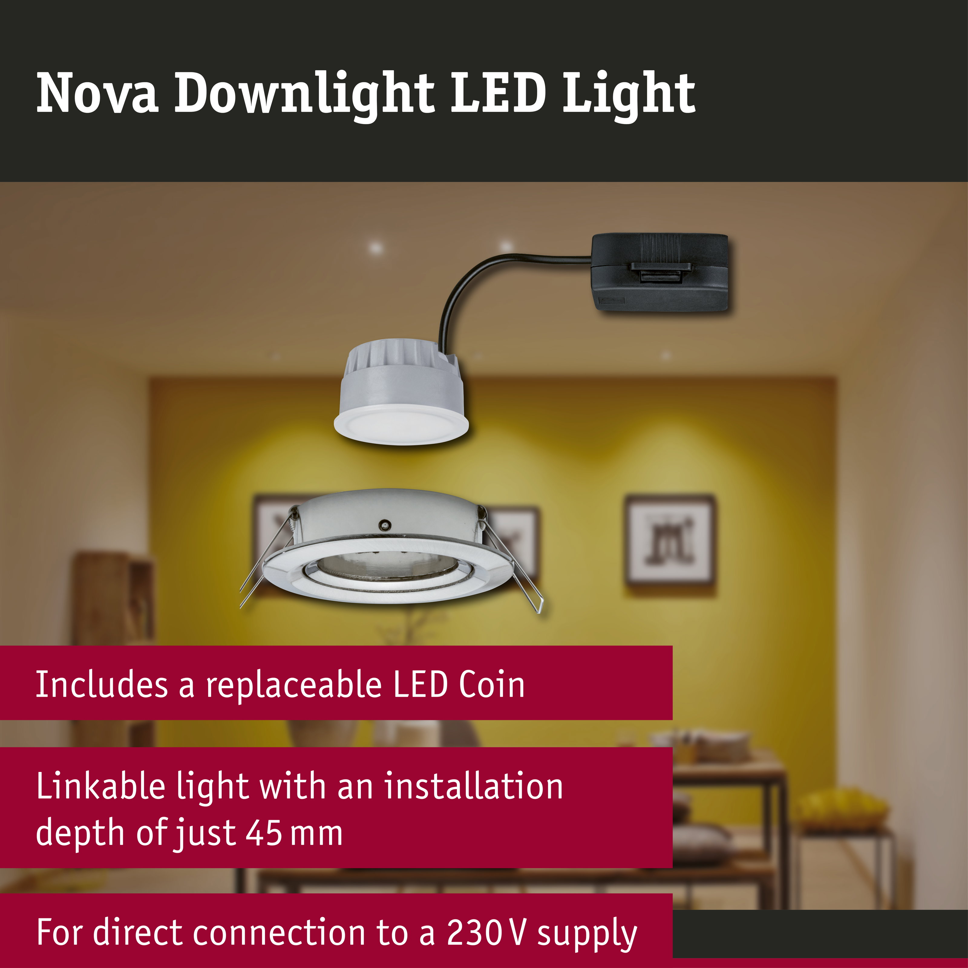 LED Downlight 3-Step-Dim Nova Coin Swivelling round 84mm 50° Coin 6W 470lm 230V dimmable 2700K Brushed iron