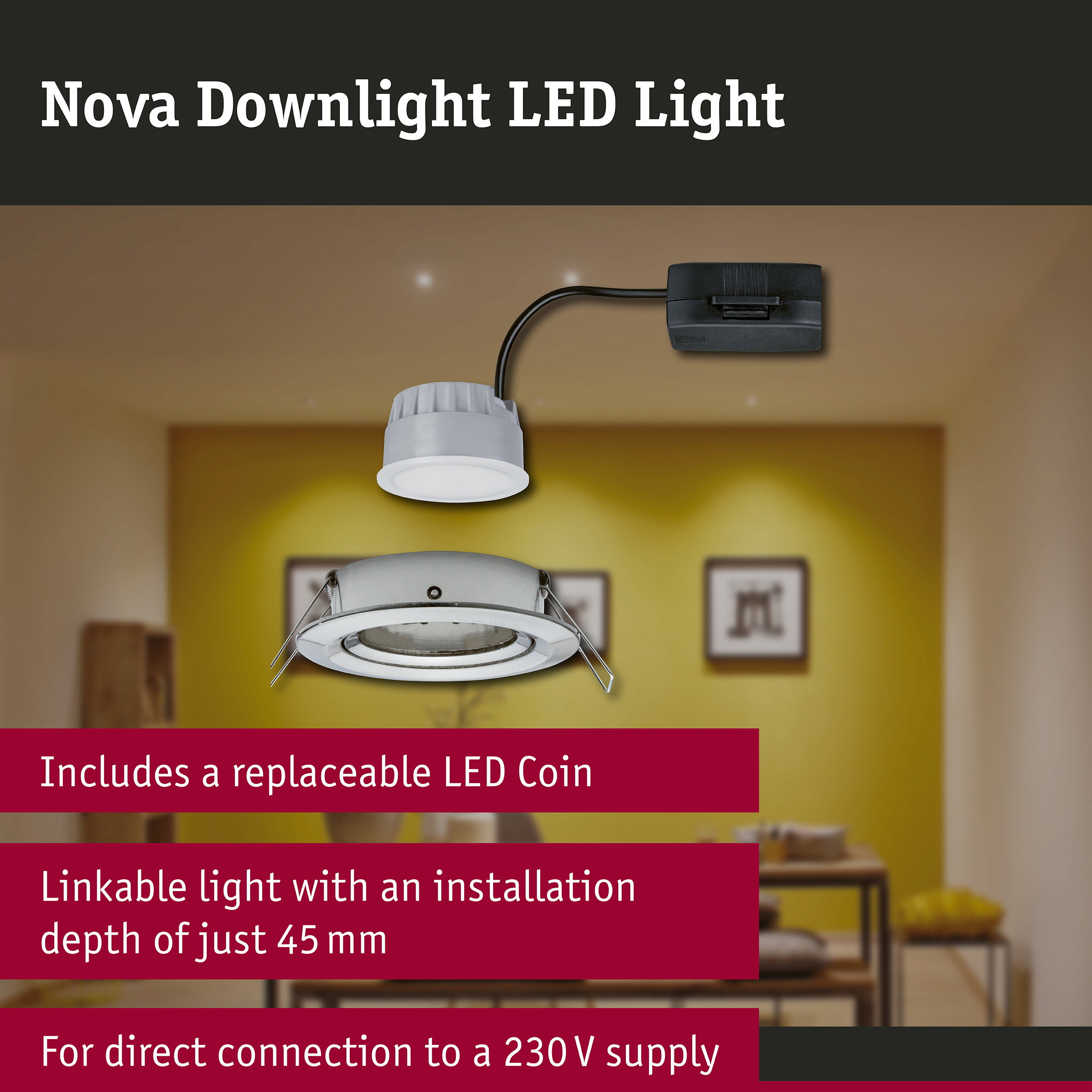 LED Downlight 3-Step-Dim Nova Coin Swivelling round 84mm 50° Coin 6W 470lm 230V dimmable 2700K Brushed iron