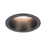 Round recessed LED spotlight in matte black with warm white light for modern room lighting