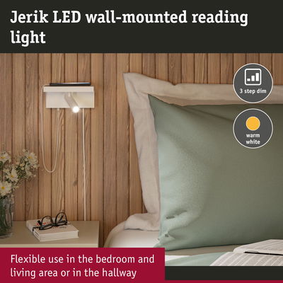 Jerik white LED wall light with warm white glow, perfect reading lamp for bedroom or hallway lighting