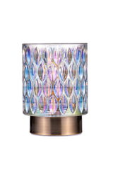 Colorful glass table lamp with oval pattern and bronze metal base for ambient lighting