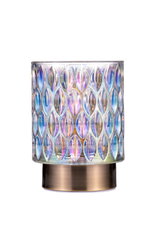 Kleurrijke glazen tafellamp met ovaal patroon en bronzen metalen voet voor sfeerverlichting