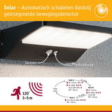 Zwarte solar wandlamp met bewegingssensor en modusknop voor automatische buitenverlichting