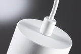 Close-up of white textured lamp holder with fabric cable for modern LED lighting fixtures