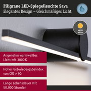 Filigrane LED-Spiegelleuchte Sava in Schwarz mit warmweißem Licht und hoher Farbwiedergabe