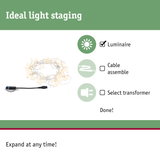 String lights with warm white LEDs and black cable for decorative lighting and light staging