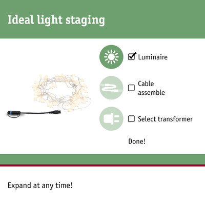 String lights with warm white LEDs and black cable for decorative lighting and light staging