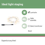 String lights with warm white LEDs and black cable for decorative lighting and light staging