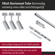 URail Starterset Tubo met drie zilverkleurige aluminium spots en rails voor flexibele verlichting