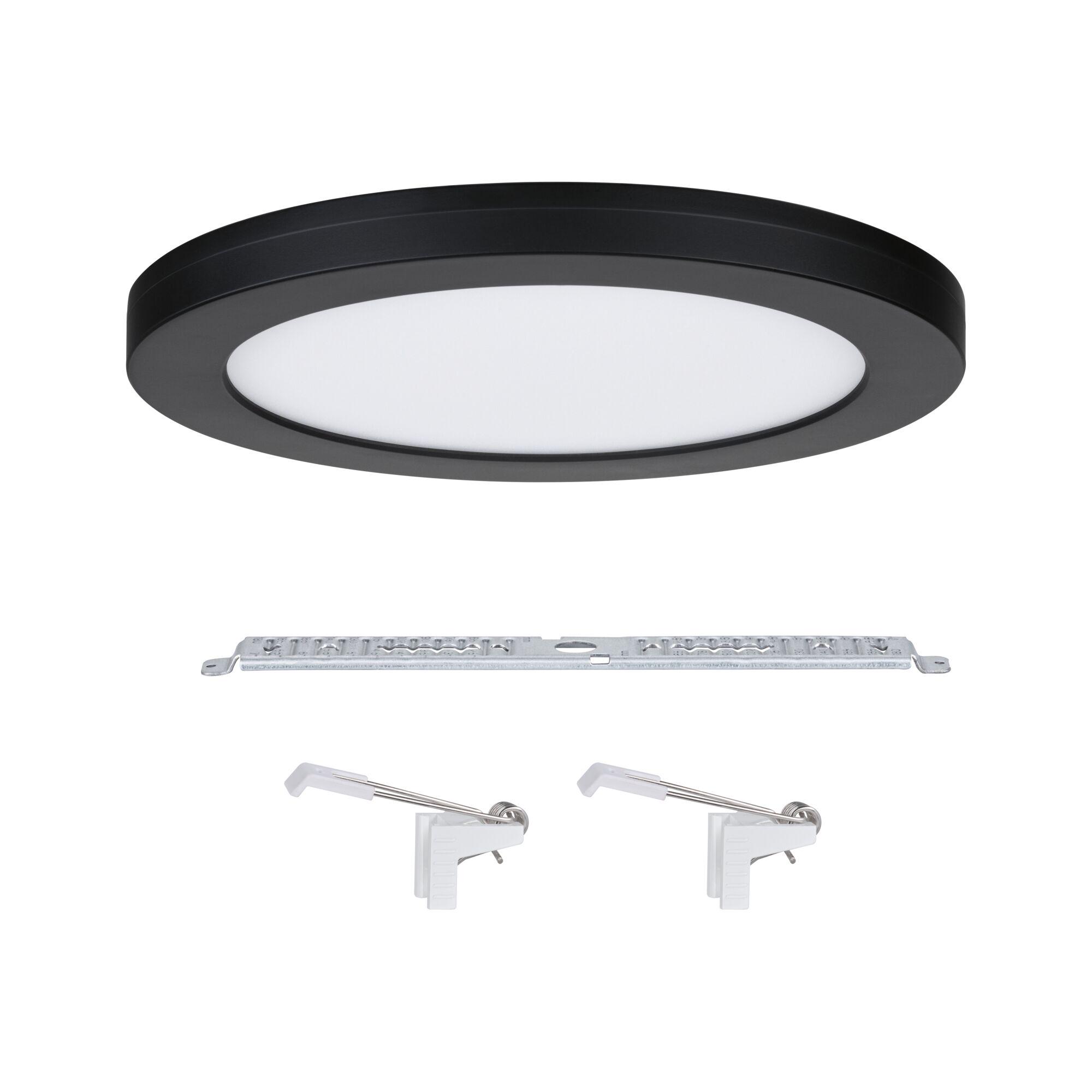 Runde LED-Deckenleuchte in Schwarz mit weißem Diffusor und Montagematerial für Innenräume