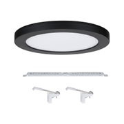 Runde LED-Deckenleuchte in Schwarz mit weißem Diffusor und Montagematerial für Innenräume