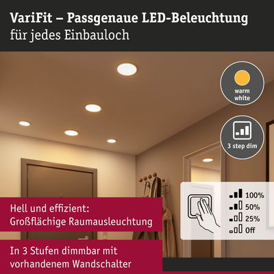 VariFit LED-Einbauleuchten in warmweiß mit dreistufiger Dimmung für effiziente Raumbeleuchtung
