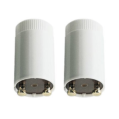 Twee witte LED-lampfittingen met metalen contacten voor lampverbinding